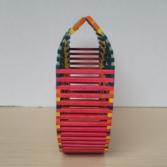 One Mango Fashion Colorful Bamboo Handbag Handmade Weave Beach Bag Tote - Picture 4 of 15